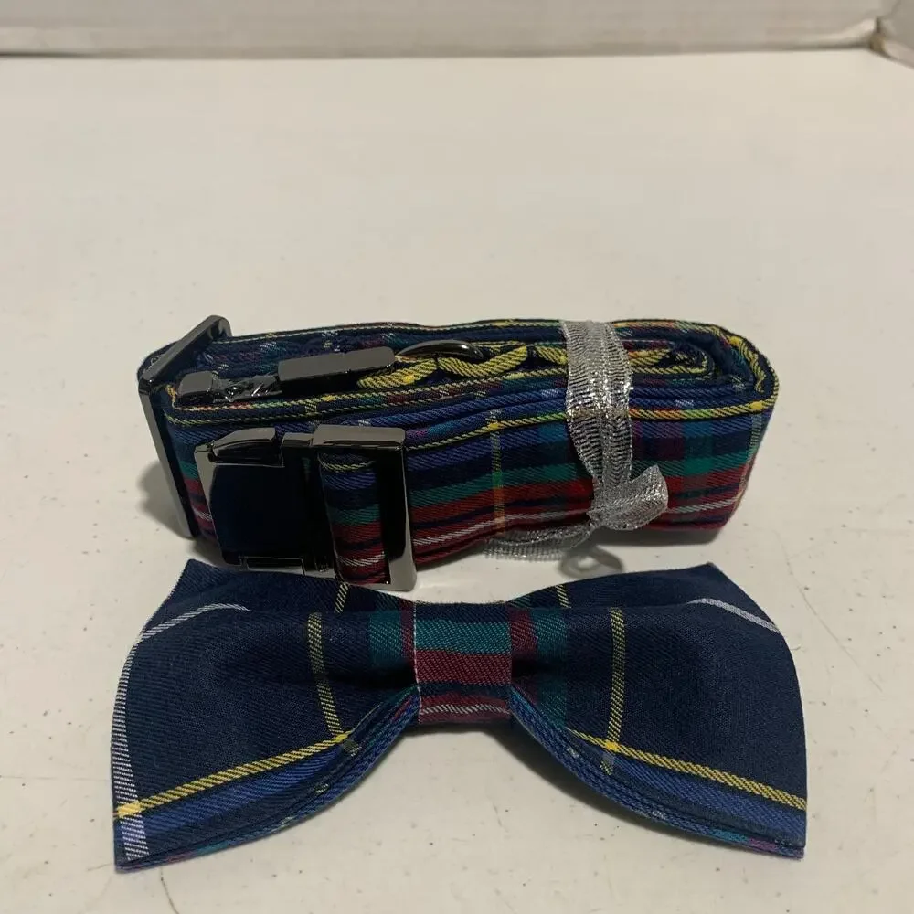 Dogwong Plaid Dog Collar With Bowtie For Medium or Large Dog Brand New